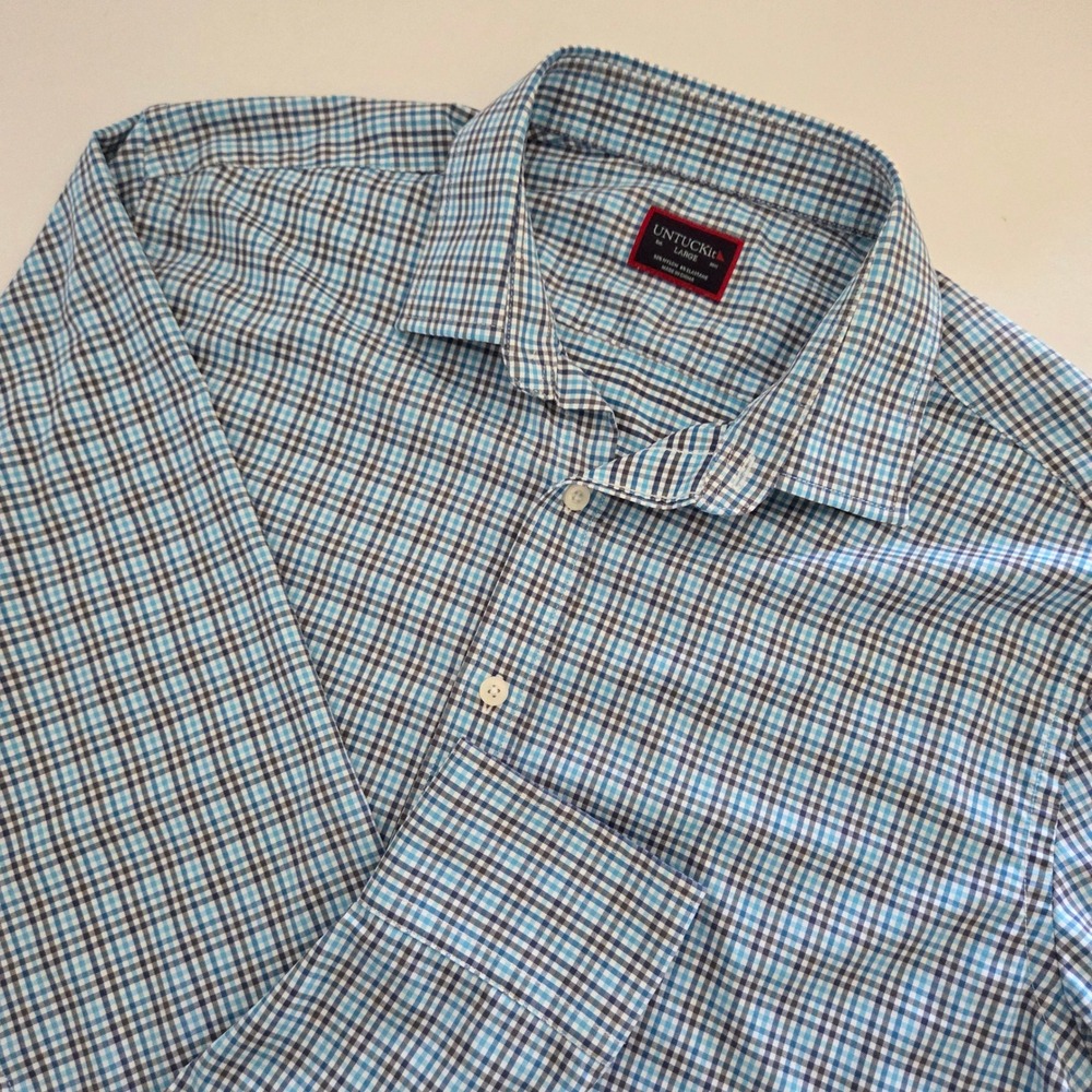 UNTUCKit Button Down Blue Breganze Performance Gingham Mens Large